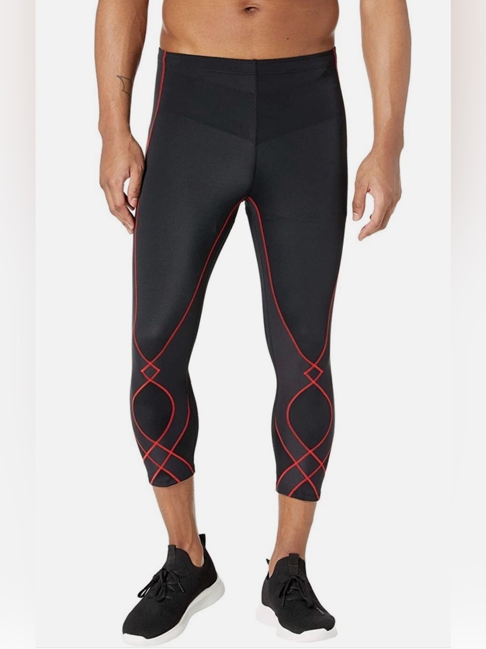 CW-X Stabilyx Joint Support 3/4 Men’s Medium Compression Tights Black Red EUC